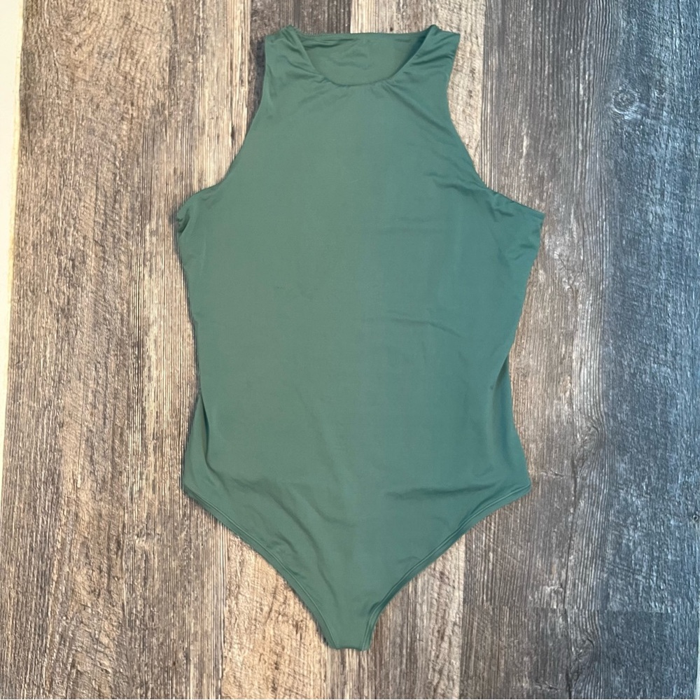 *NWOT* PINK Victoria's Secret high neck tank bodysuit thong Sage green/light tea